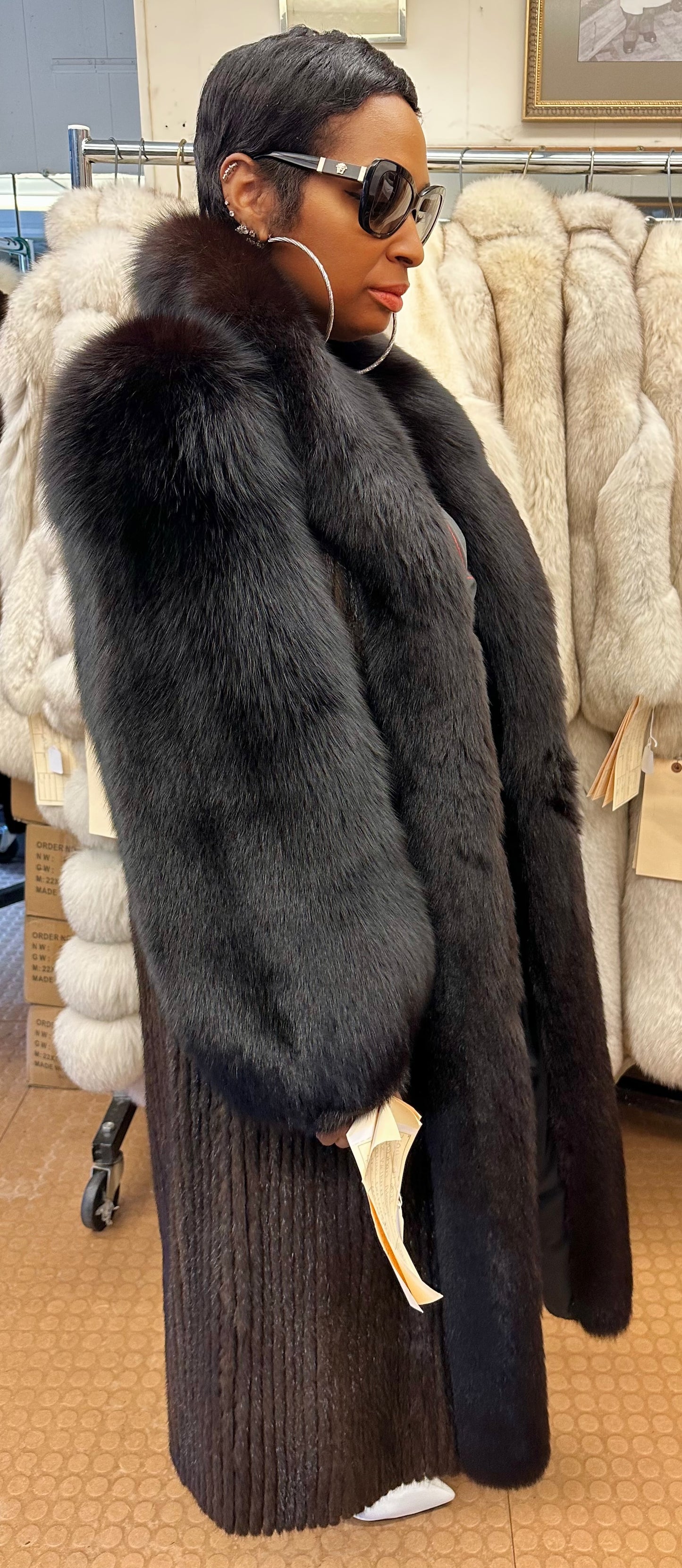 Dark Brown Mink w/ Fox trim